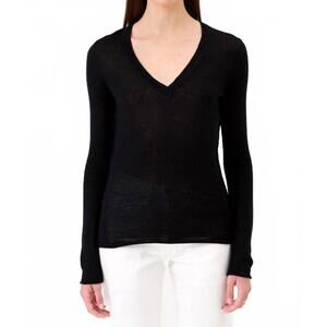 NEW GOLDIE TEES elise long sleeve v-neck sweater in black